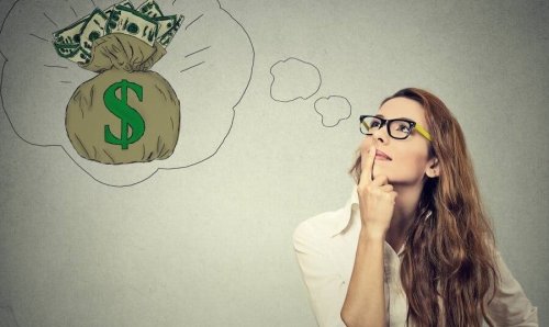 A woman thinking about money.