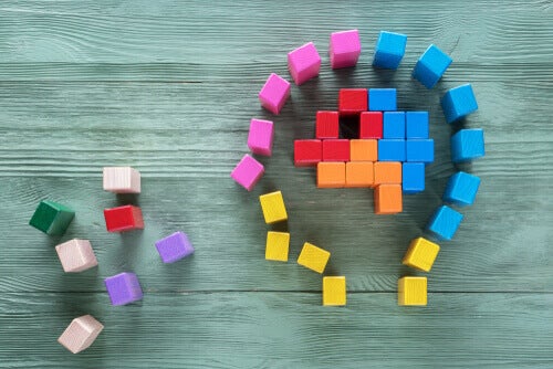 Blocks forming the shape of a human head.