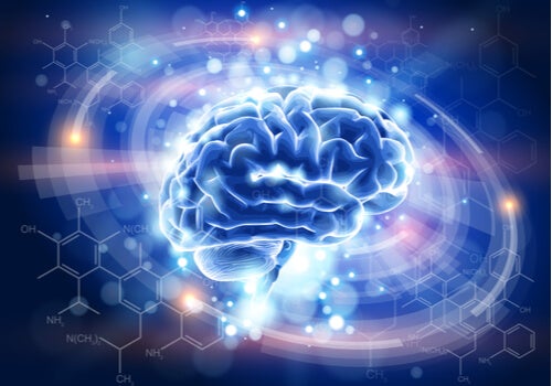 A brain surrounded by lights.