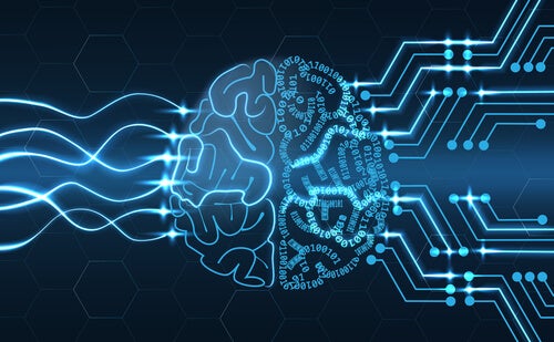 A brain with circuits and data going into it.