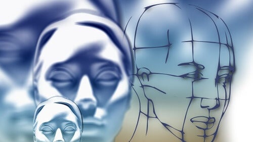 Two human heads next to each other.