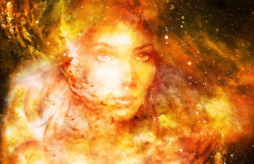 An image of a woman in the galaxy.