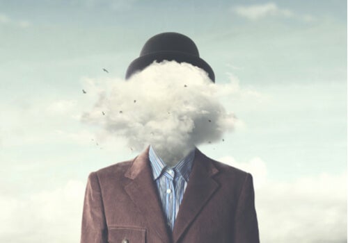 A man who doesnt know how to deal with negative thoughts so the cloud represents his mind.