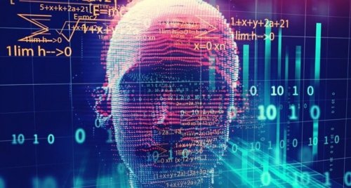 A computerized image of a head made of numbers.