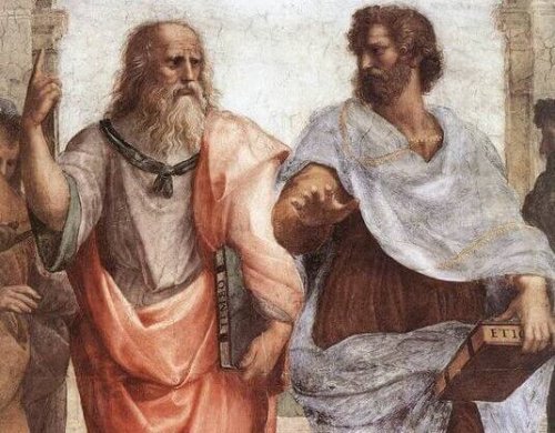 A painting of Plato and Aristotle.