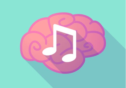 An image of a brain with a musical note.