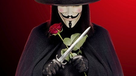 V with a rose and a knife.