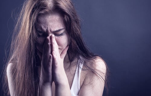 A crying woman.