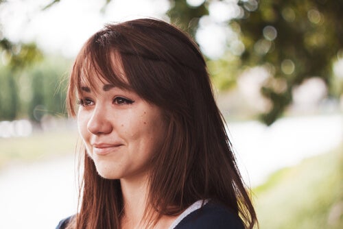 A woman crying tears of joy.