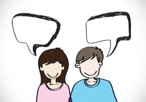 A cartoon of a man and a woman using inclusive language.