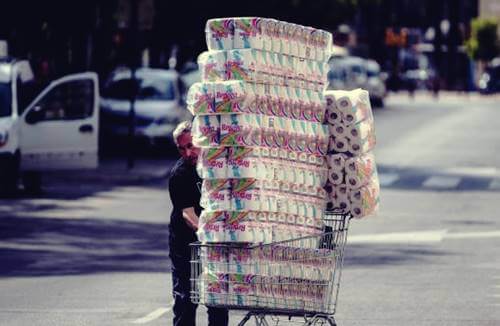 Someone panic buying toilet paper.