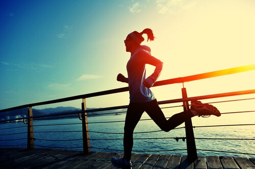 A woman running.