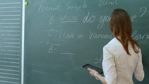 Lerares voor het bord