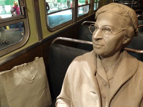 A sculpture of Rosa Parks.