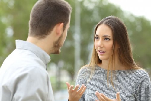 Two people talking.