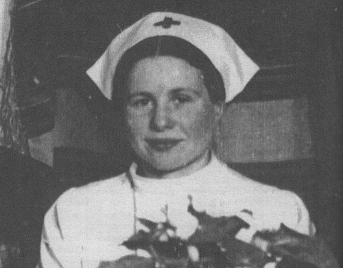 Irena Sendler dressed as a nurse.