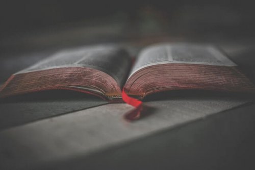 An old book open in the middle.