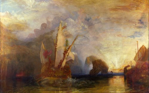 A Viking ship at sea.