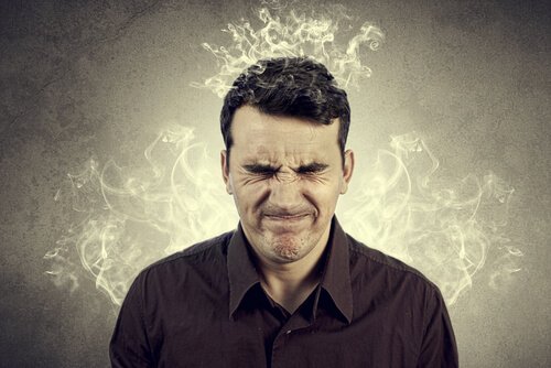 A man's brain burning up.