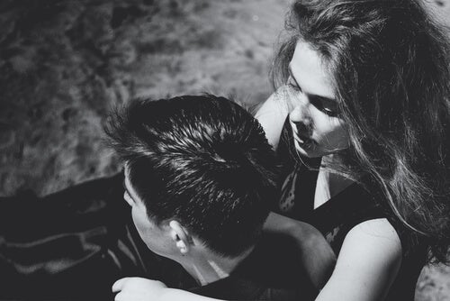 A woman looking at a man.