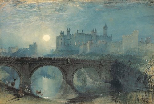 Painting of a bridge at night.
