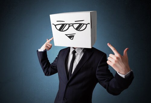 A man with a box on his head.