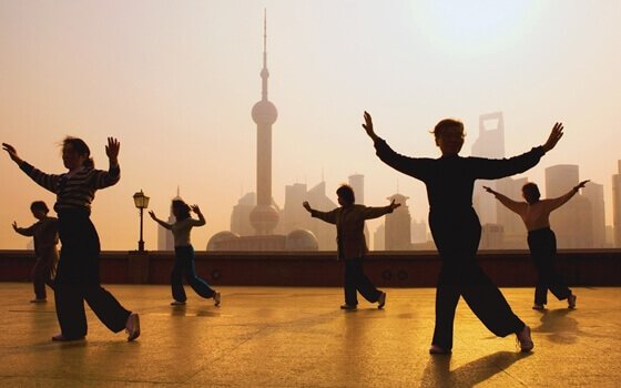 Some people doing Tai Chi.