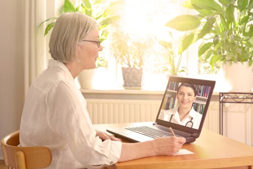 A doctor doing telemedicine.