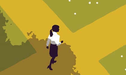 A woman at a crossroads.