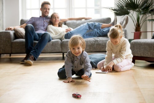 A child playing in the living room.