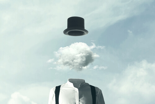 A man with a cloud for a head.