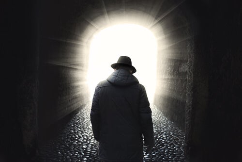 A man in a tunnel.