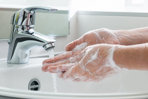 Someone washing their hands.
