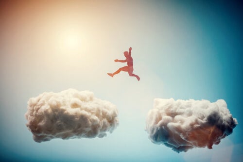 A person cloud hoping.