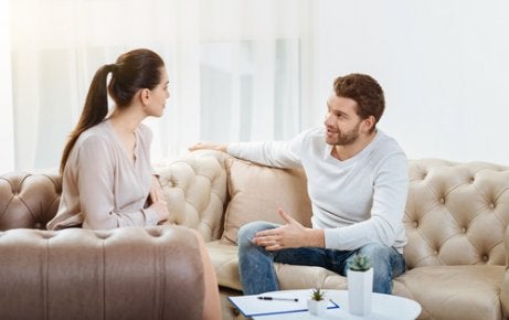 A couple talking to each other.
