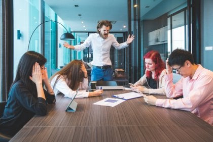 A man yelling at work.