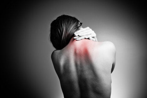 A woman with neck pain.