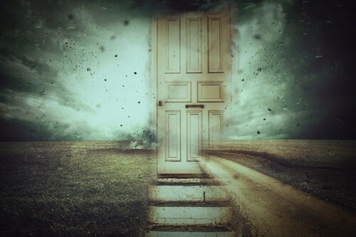 A dirty, broken door, representing the attachment styles and emotional memory.