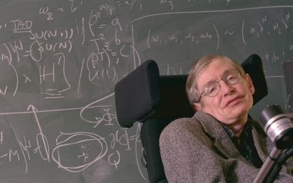 Stephen Hawking in a wheelchair.