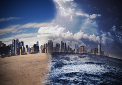 A storm overtaking a city.