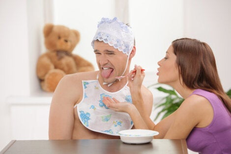 A man with autonepiophilia rejecting baby food.