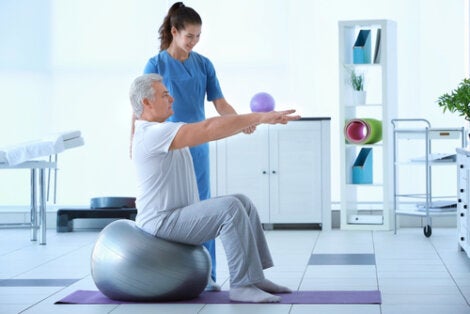 A physiotherapist and patient.