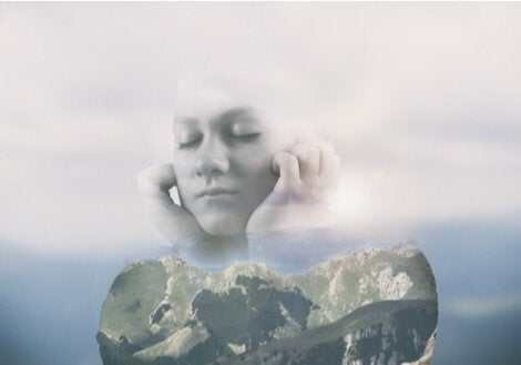 A woman with her eyes closed.