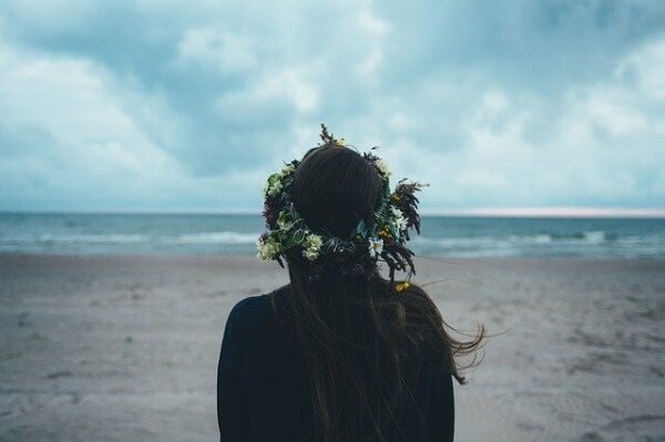 A woman on a beach.