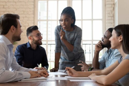 A black woman leading a work team.