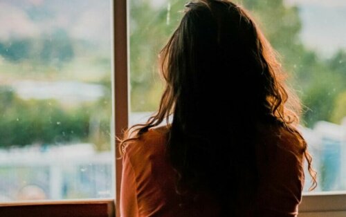 A person looking out the window.