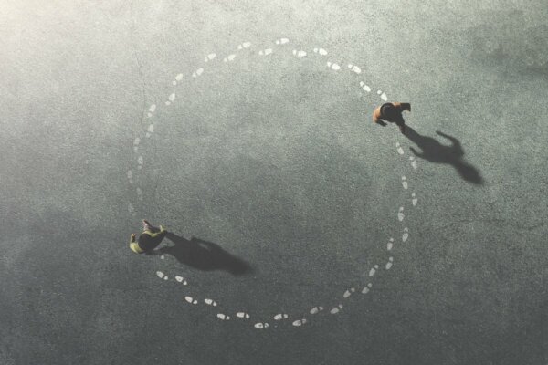 Two people going in circles.