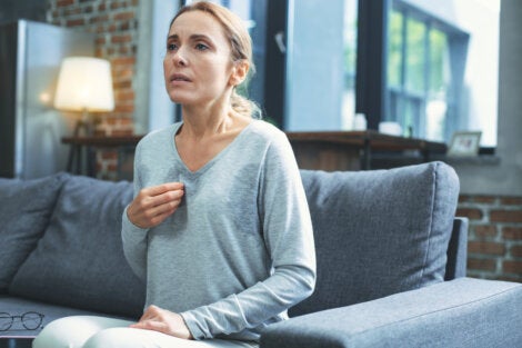 A woman having a hot flash.