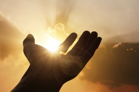A hand with the sun shining through.