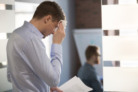 A nervous guy before a meeting.